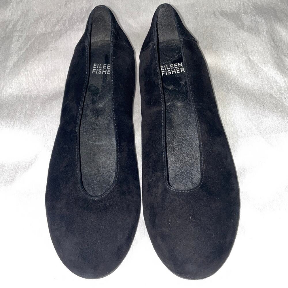 Eileen Fisher Una Ballet Flats in Black Suede  - Women's Size 6 1/2